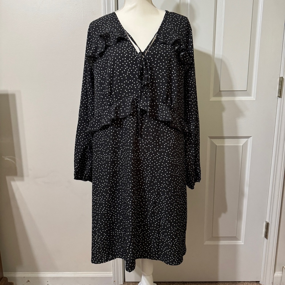 SHEIN Black and White Polka Dot Long Sleeve Dress